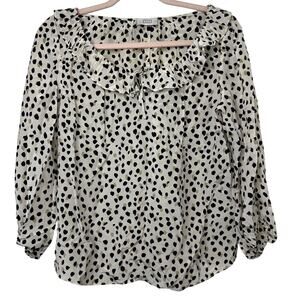 Sm AYR Cream Cheetah Print Silk Blend Top 3/4 Sleeve Minimalist Chic Capsule